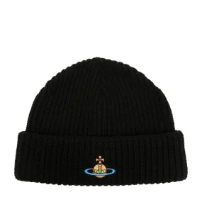 Vivienne Westwood Orb Embroidered Knit Sporty Black Beanie