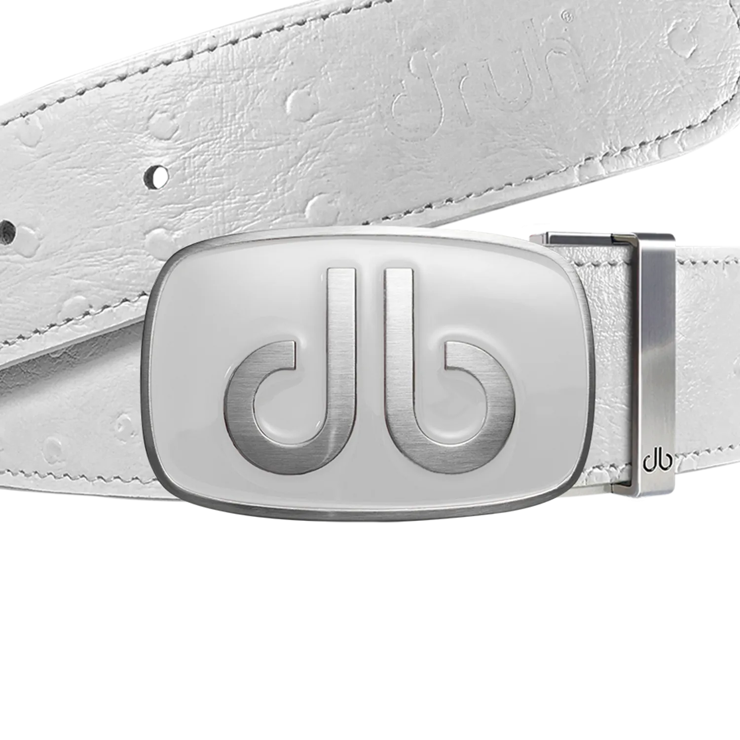 White Ostrich Texture Leather Strap with db Classic Stripe Buckle