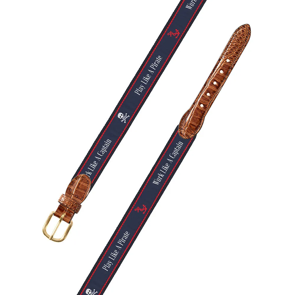 Work Like a Captain Bespoken Motif Leather Tab Belt