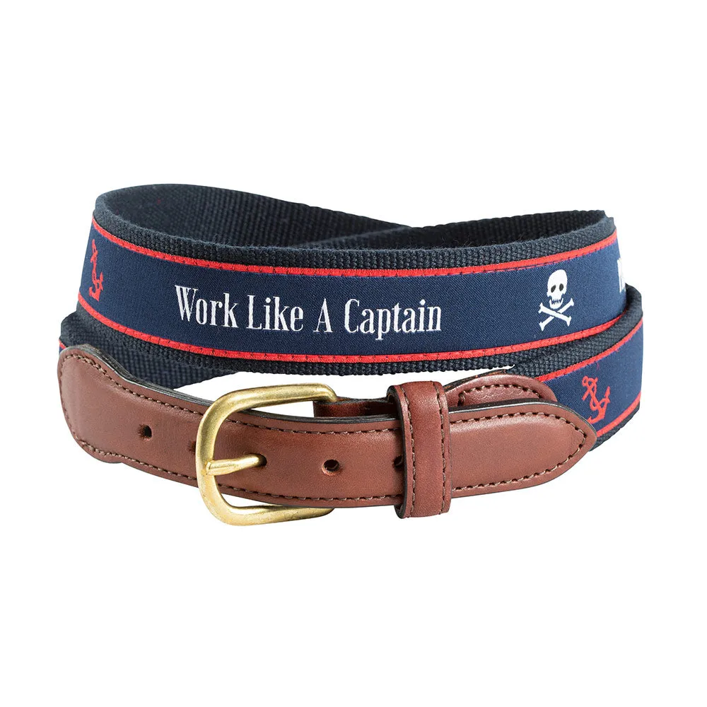 Work Like a Captain Bespoken Motif Leather Tab Belt